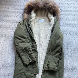 Sandro Green Winter Coat with fur trim